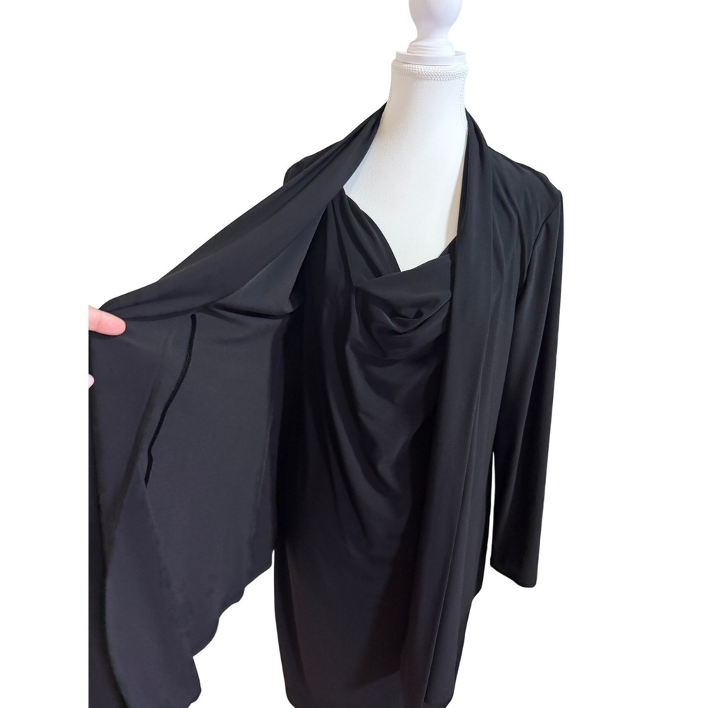 Jones New York Dress Women 14 Black Drape Neck Sheath Attached Cardigan Layered‎ - Picture 4 of 8